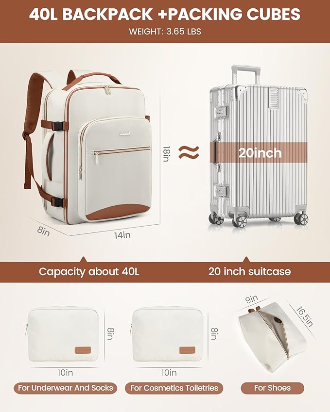 LOVEVOOK Travel Backpack for Women & Men 40L,Airline Approved Carry On Backpack Travel Essentials,TSA Carry on Luggage,Waterp