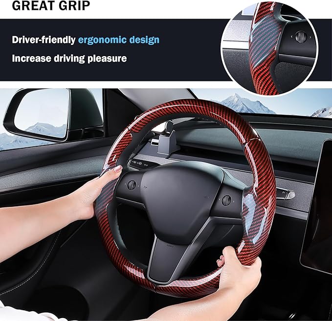 Steering Wheel Cover for Tesla Model 3 (2017-2023) / Model Y (2020-2024),Anti-Slip,Comfortable Grip, Breathable,Customized for Tesla Model 3/Y Accessories,Bright Red