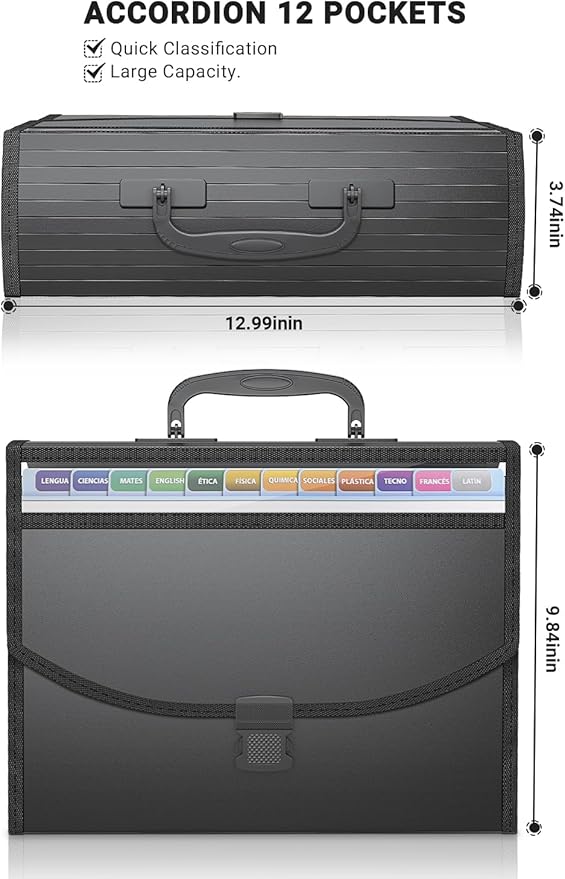TOPCJ Accordion File Organizer,Expanding File Folder Portable Filing Folders,13 Pockets File Box with Handle for Documents,Sp