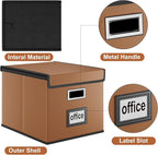 Huolewa File Organizer Boxes with Lids, Collapsible Faux Leather Hanging File Folder Box Organizer with Plastic Slide, Decora