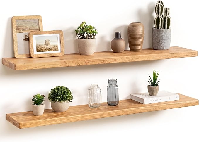 Floating Shelves 40"W x 8"D, Solid Elm Wood Shelves for Wall, 8 Inch Deep Floating Shelves for Home Storage & Display, Rustic