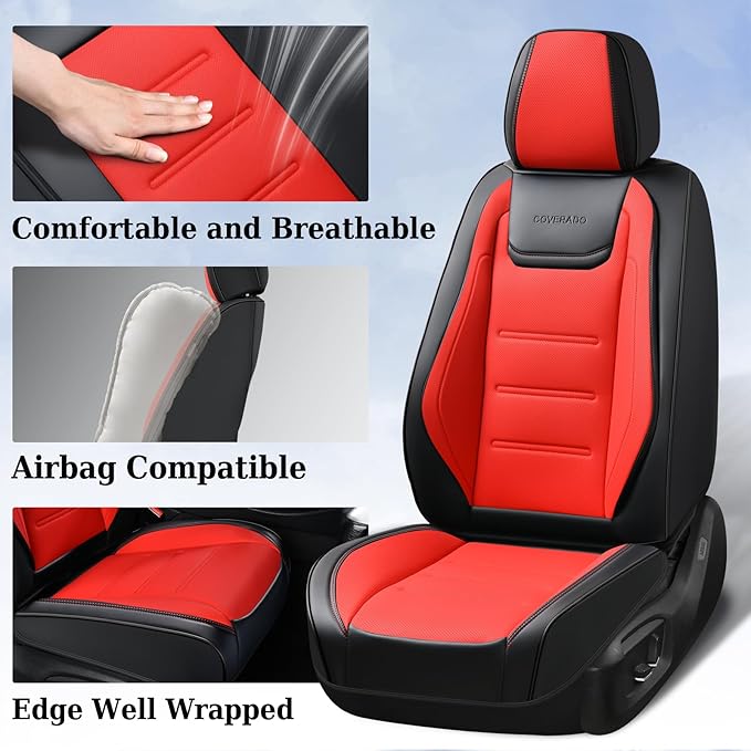 Coverado Car Seat Covers Full Set, Seat Covers for Cars, Car Seat Protector Waterproof, Leather Cushion, Universal Car Interi