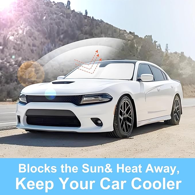 Front Windshield Sun Shade Foldable Car Front Window Sun Shade Windshield Shade Custom Fit for 2011-2023 Dodge Charger Block UV Rays Accessories Heat Keep Car Cooler