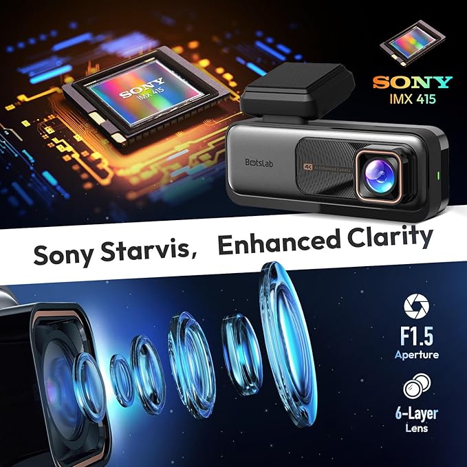 BOTSLAB 4K Dash Cam Front and Rear, 170° Ultra Wide 4K+2K Dashcam with ADAS, Night Vision, 24/7 Parking Mode, Sony STARVIS Se