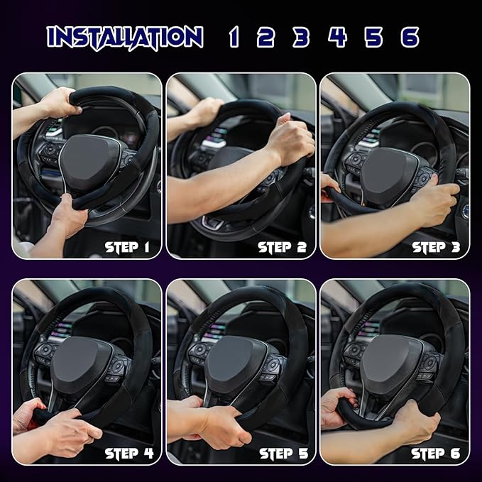 Soft Leather Steering Wheel Cover with Breathable Design and Anti-Slip Grip, Fully Compatible with Tesla, Toyota, Honda, Niss