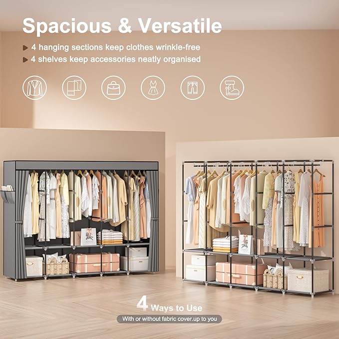 Neatrays Portable Closets for Hanging Clothes, 83 Inch Large Capacity Wardrobe Closet, Freestanding Armario De Ropa Closet wi