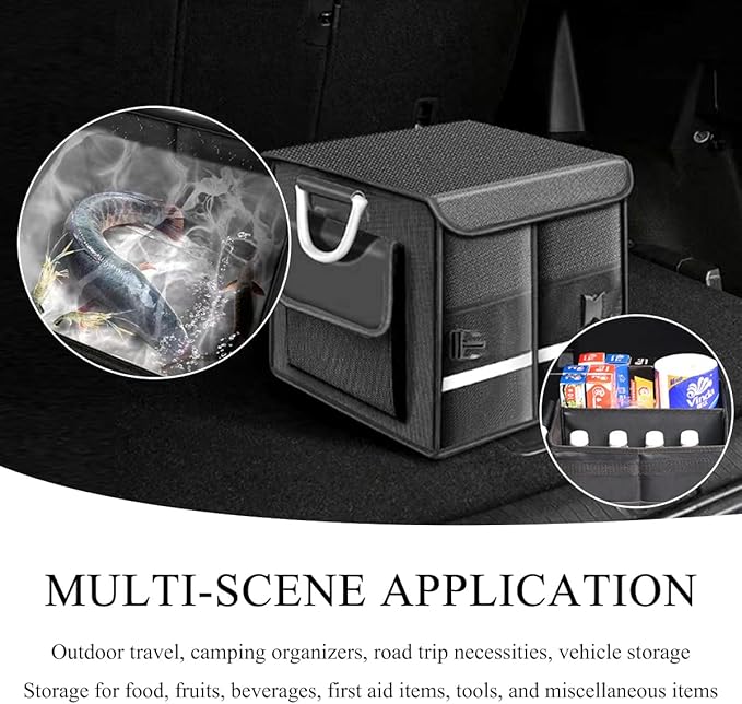 Trunk Organizer With Lid, Collapsible Waterproof Oxford Car Organizer with Aluminum Handle Base Plate, 2-Compartment 28L