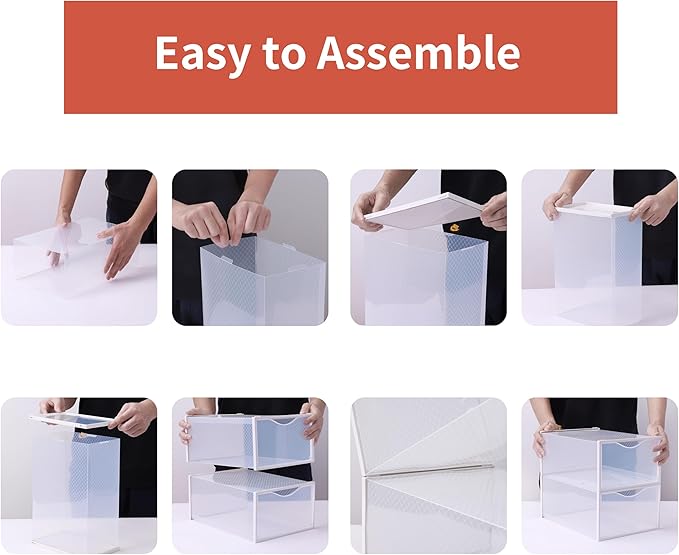 Seseno 12 Pack Shoe Storage Bins, Clear Plastic Stackable Shoe Organizer for Closet, Space Saving Foldable Shoe Rack, Shoe Bo