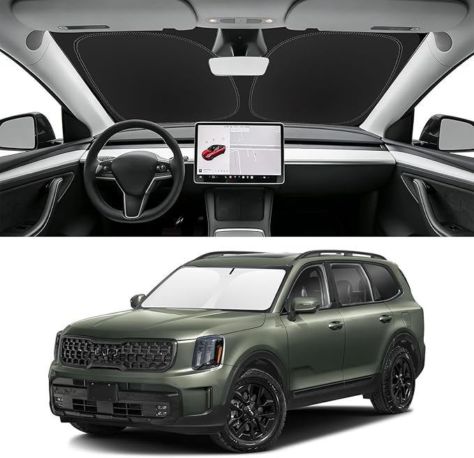 Custom Fit Windshield Sun Shade for Kia Telluride 2020-2025, Blocks UV & Heat, Front Window Sunshade Accessorie, Easy Fold & Store Keep Your Car Cooler