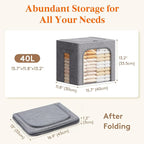 Lifewit Clothes Storage Bins with Metal Frame, Stackable Storage Box, Foldable Clothing Storage Bins with Lids, 40L Storage B
