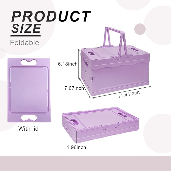 Tixill Small Collapsible Storage Crates, Foldable Plastic Baskets with Lids and Handles for Organizing, Mini Stackable Bins f