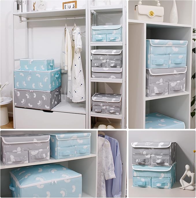 EASEVE Sock Underwear Drawer Divider - Closet Organizers and Dresser Organizer Wardrobe Clothes Box Storage Bins with Lid for