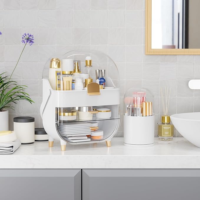 Yieach Makeup Skincare Organizer for Face Care Beauty Product,and Countertop Makeup Organizer with Cover,Make up Brush Holder