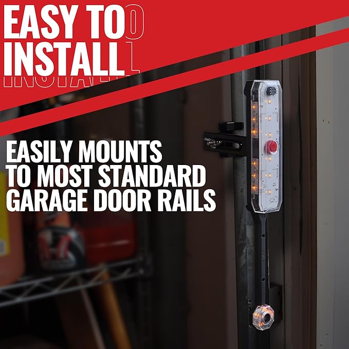 STKR Garage Side Parking Sensor – Ultrasonic Garage Door Track Mount System – LED Light & Siren Mirror Safety Indicator – Adj