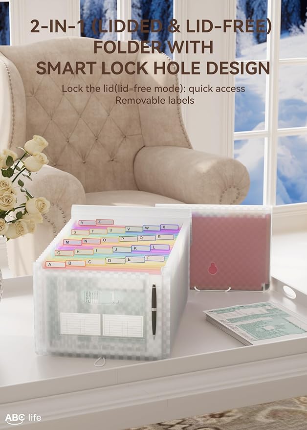 ABC life 26 Pockets Accordion File Organizer, Expanding File Folder, Portable Monthly Paper Bill Tax Receipt Organizer, Lette