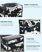 Capolo Car Trash Can with Lid, Leakproof Car Trash Bag Hanging Waterproof Automotive Garbage Can with Storage Pockets Mini Vehicle Trash Bin for Back/Front Seat(Cow Print,2.5 Gallon)