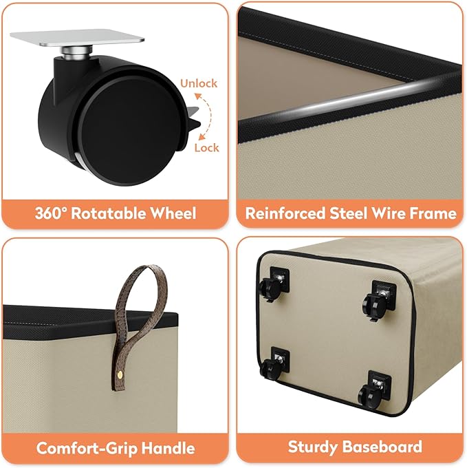 SpaceTrove Laundry Basket with Wheels, Collapsible Laundry Baskets, Laundry Hamper with Handles Detachable Wheels, Rolling La