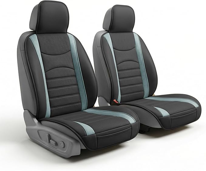 FH Group Car Seat Covers Front Set Gray Black Faux Leather Car Seat Cushions - Car Seat Covers for Low Back Seat, Universal F