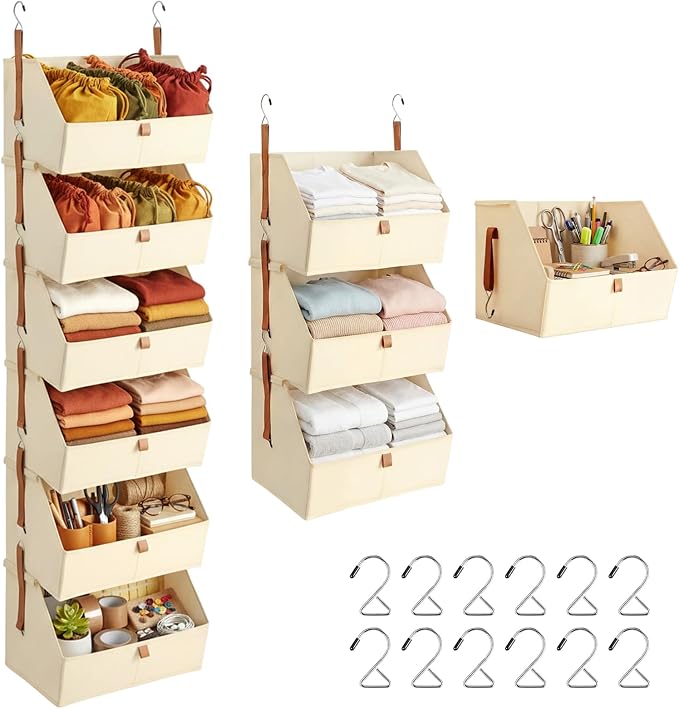 Hanging Closet Organizer 6 Tier Clothes Hanging Shelves Fabric Storage Bins Space Saving Closet System Collapsible Baskets fo