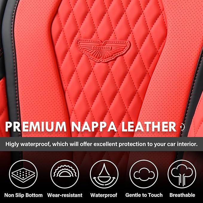 Coverado Seat Covers 2 Pack, Car Seat Covers Front Seats, Red Car Seat Cover, Waterproof Car Seat Covers, Car Seat Cushion, F