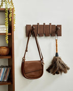 Wood Coat Rack Wall Mount - Large Walnut Piano Coat Rack wtih 5 Hooks for Hanging Clothes,Keys,Robes,Purse,Towels,Modern Deco