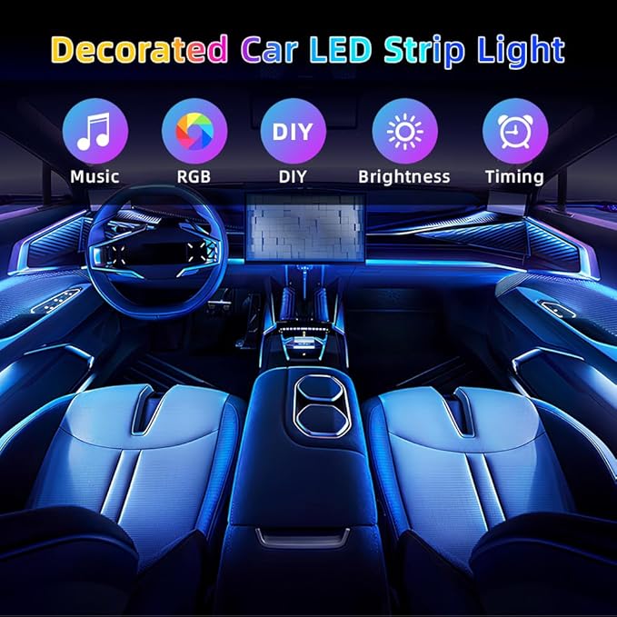 Interior Car LED Strip Lights, with APP Control, 5-in-1 RGB Ambient Lighting Kit, 236in Fiber Optic Glow, 16 Million Colors, Music Sync, Night Driving, Party Ambiance & Gift for Car Lovers