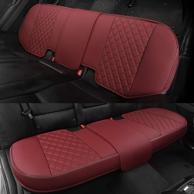 Black Panther Luxury PU Leather Rear Car Seat Cover,Compatible with Most Vehicles, Adjustable Length 49-55'', Diamond Pattern