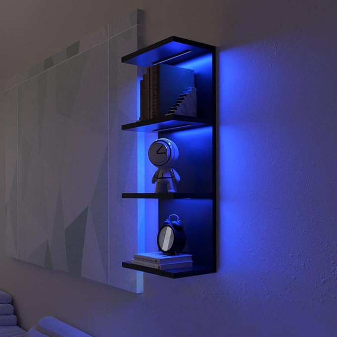 4-Tier Wall Shelf Unit with RGB Lights, Floating Lack Shelf for Home Decor, Wall Mounted Vertical Display Shelf for Bedroom L