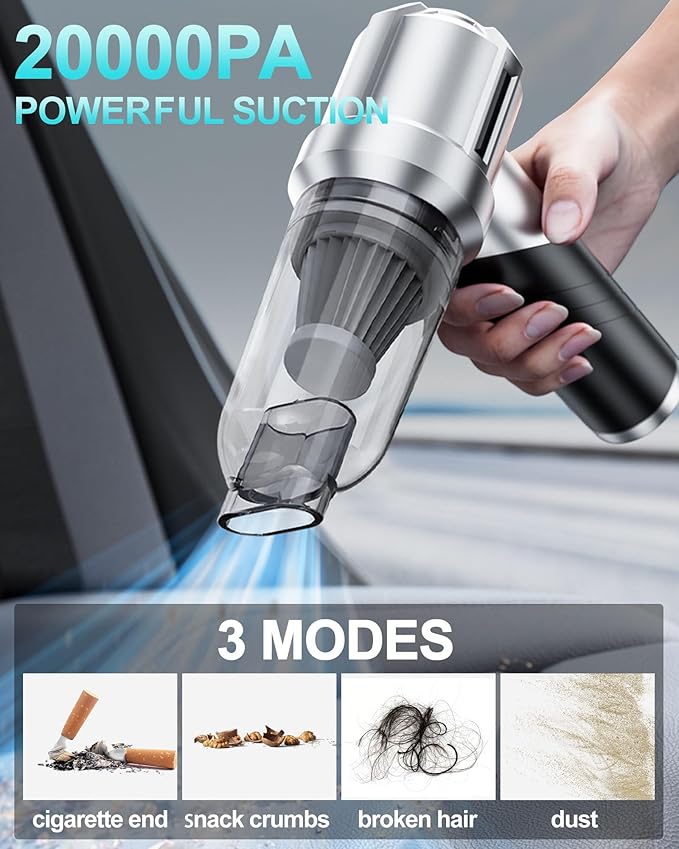 Portable Cordless Foldable 20000PA High Power Mini Vacuum Cleaner, 4-in-1 Compressed Duster & Air Blower & Pump, Hand Held Va