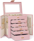 AKOZLIN 6-Tier Jewelry Box Organizer Functional 5 Drawers Leather Jewelry Storage Case for Women Girls Ring Necklace Earring 