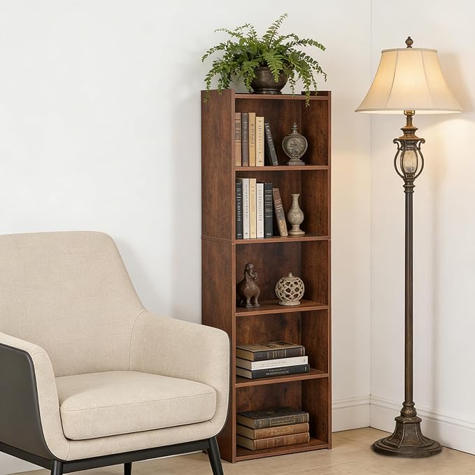 SUPER DEAL 5-Tier Open Shelf Bookcase and Bookshelf, Freestanding Display Shelves Narrow Cube Storage Organizer for Small Spa