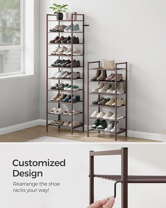 SONGMICS Narrow Shoe Rack - Sturdy 8 Tier Metal Tall Shoe Rack Shelf, Slim Shoe Storage Organizer for Closet Entryway Small S