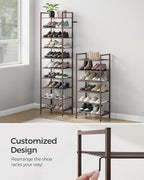 SONGMICS Narrow Shoe Rack - Sturdy 8 Tier Metal Tall Shoe Rack Shelf, Slim Shoe Storage Organizer for Closet Entryway Small S