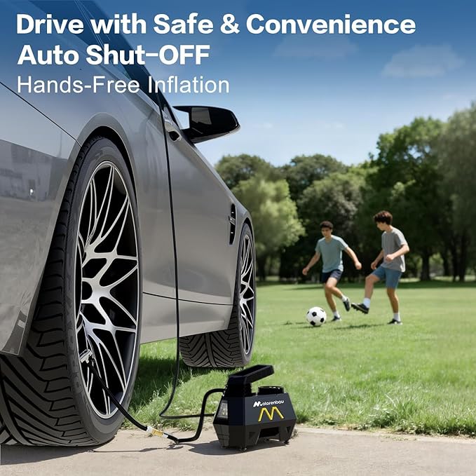 Tire Inflator Portable Air Compressor, Air Pump for Car Tires-9.84 Ft Cord,12V DC-Powered Auto Pump with Digital Pressure Gauge,Emergency LED Light, Car Accessories for Motorcycle Bicycle Ball Balloon