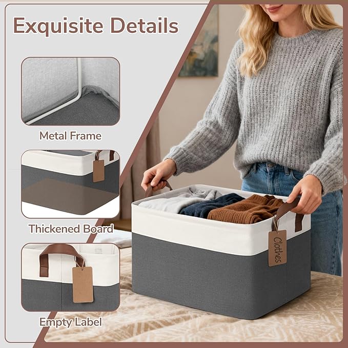 CHICVITA 4 Pack Large Storage Baskets for Shelves, Collapsible Closet Organizer Bins with Handles, Decorative Shelf Baskets f