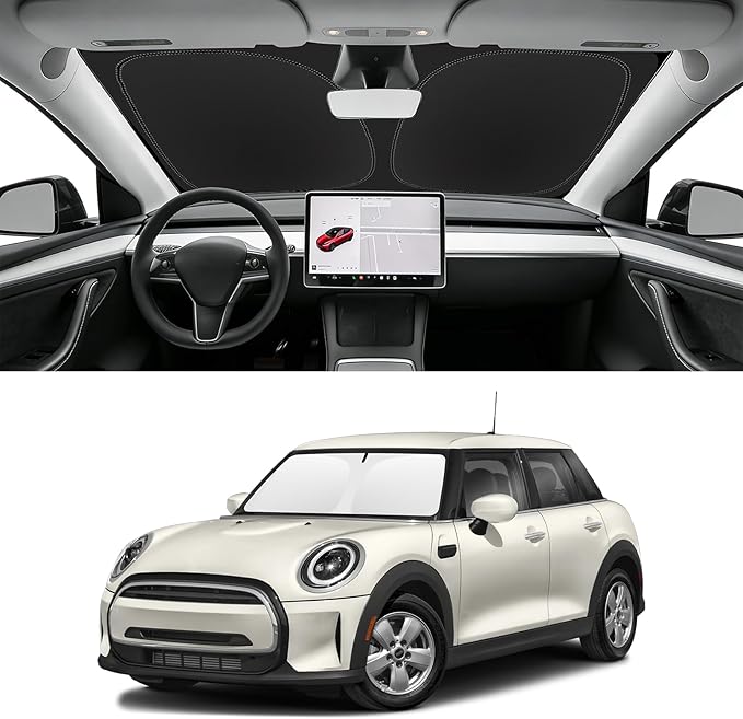 Custom Fit Windshield Sun Shade for Mini Cooper F55 2014-2025, Blocks UV & Heat, Front Window Sunshade Accessories, Easy Fold & Store Keep Your Car Cooler