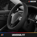 NASCAR Steering Wheel Cover, Two-Tone Black Leather Patchwork, Universal Fit 14.5"-15.5" Steering Covers for Cars, Anti-Slip,