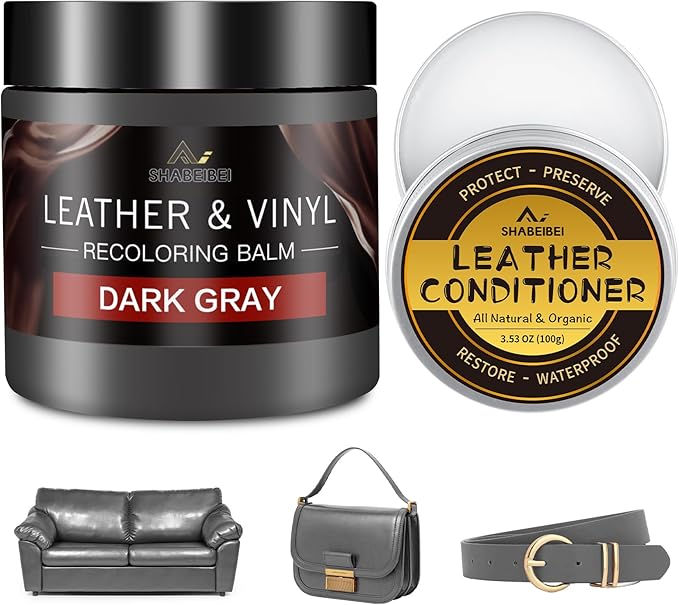 Leather Recoloring Balm with 100ml Mink Oil, Dark Gray Leather Repair Kit and Scratch Remover for Furniture, Car Seats, Sofas