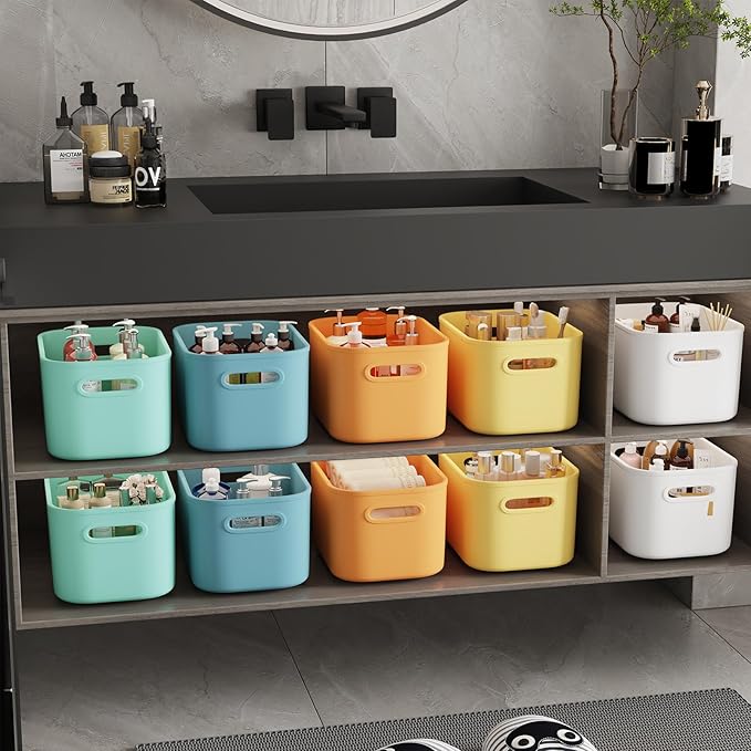 ORGIDOL 10 Pack Colorful Plastic Storage Bins, Storage Container for Organizing, Colored Storage Boxes with Handle for Shelve