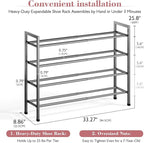 Bumusty 4-Tier Expandable Shoe Rack for Closet, 18“-33” Adjustable Shoe Rack for Small Space, Small Shoe Organizer for Front 