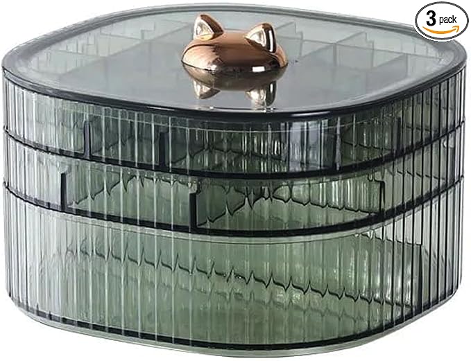 HALAFE Jewelry Box, 3-Layer Acrylic Jewelry Organizer with Cat Shape Handle, Clear Jewelry Boxes for Women Girls, Make up Org