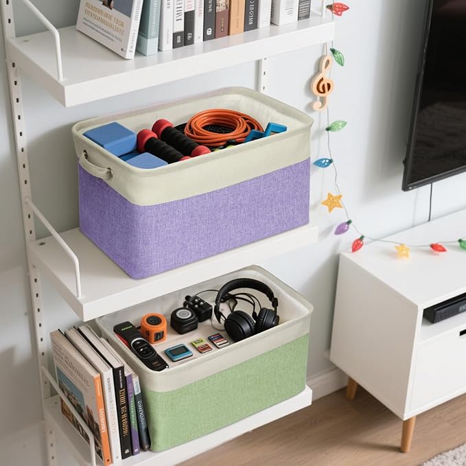 BALEINE 3 Pack Fabric Closet Storage Bins for Shelves, Linen Closet Organizers and Storage, Decorative Baskets for Organizing