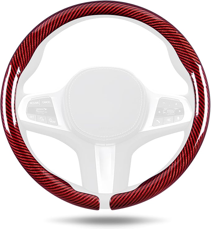 Aimato Car Steering Wheel Cover Carbon Fiber, Ultra-Thin Car Steering Wheel Cover,Comfortable & Breathable Microfiber,Universal Fit for Most Cars, Bright Red