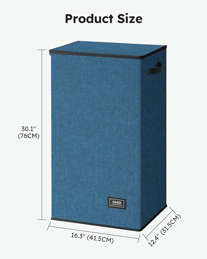 SOLEDI Laundry Hamper with Lid 100L Large & Tall Collapsible Laundry Baskets, Clothes Hamper with Bag Removable Easy to Carry