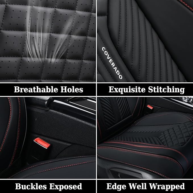 Coverado Front Seat Covers, 2 Pack Waterproof Seat Covers for Cars, Luxury Leather Seat Cushions, Front and Rear Seat Protect
