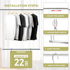 Hanging Closet Rod, 17-29In Adjustable Width and Up to 37In Height Adjustable Closet Rod Extender, Double Closet Rods Hanging