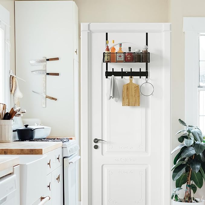 LUCYCAZ Over The Door Hooks - Over Door Organizer, Door Hanger Towel Rack with Mesh Basket & Wreath Hanger, Behind Door Stora