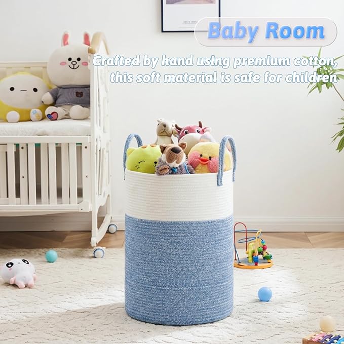 Laundry Basket,Woven Cotton Rope Laundry Hamper,100L for Decor Storage of Dirty Clothes,Toys and Blankets in Bathroom,Baby Ro