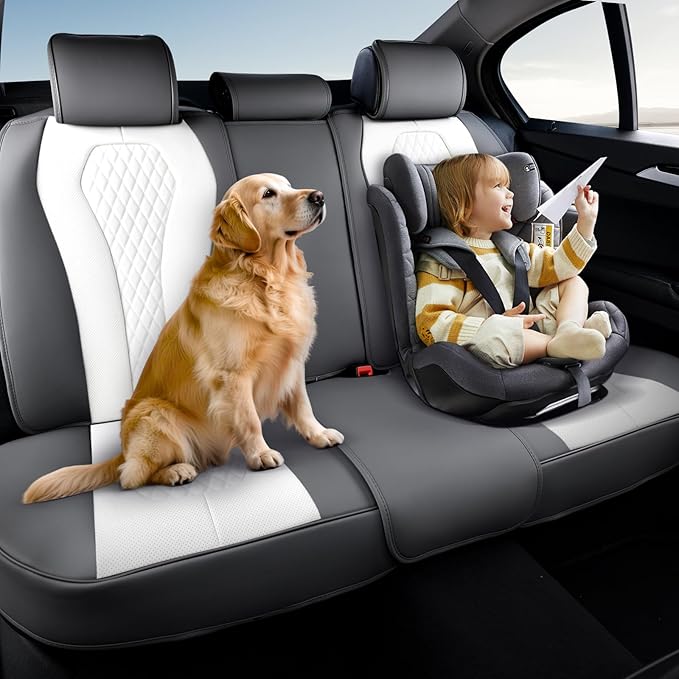 Coverado Rear Seat Covers, White Car Seat Cover, Back Seat Cover, 3-Pieces Luxury Car Seat Cushion, Leather Seat Cover Seat P