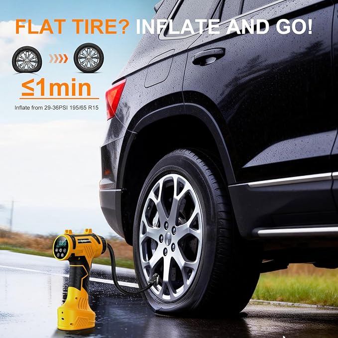 Tire Inflator Portable Air Compressor Built-in Battery - Corded/Cordless Tire Inflator - 9600 mAh & 12V DC, 2X Faster Inflation Handheld Air Compressor, 160PSI Air Pump for Car, SUV, Motorcycle, Ball